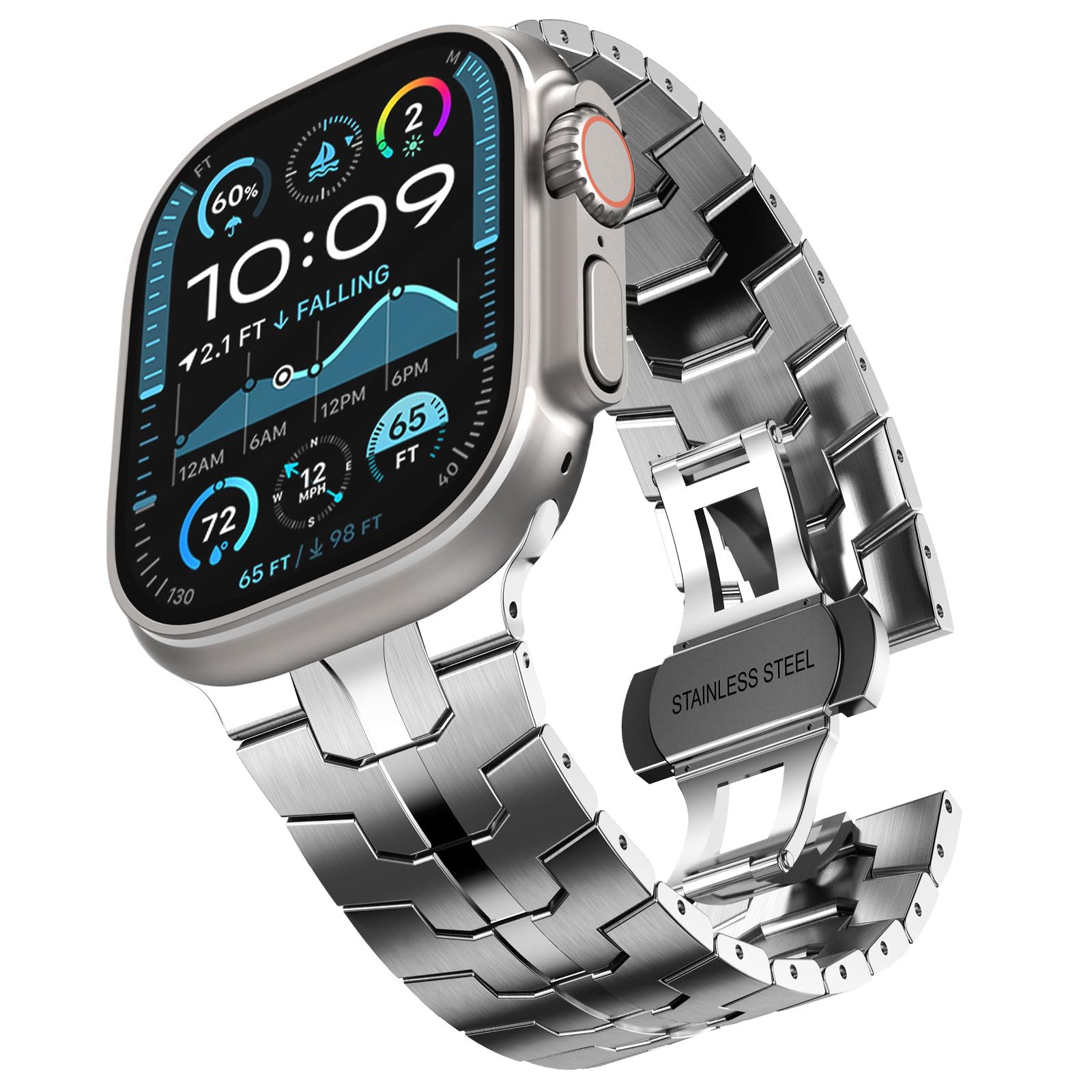 CHANCHY Stainless Steel Strap for Apple Watch Strap 49mm 46mm 45mm 44mm 42mm(Series 3), Metal Link Bracelet Replacement Band for iWatch Ultra 3 2 1/SE 3 2 1/Series 11 10 9 8 7 6 5 4 3 2 1, Silver