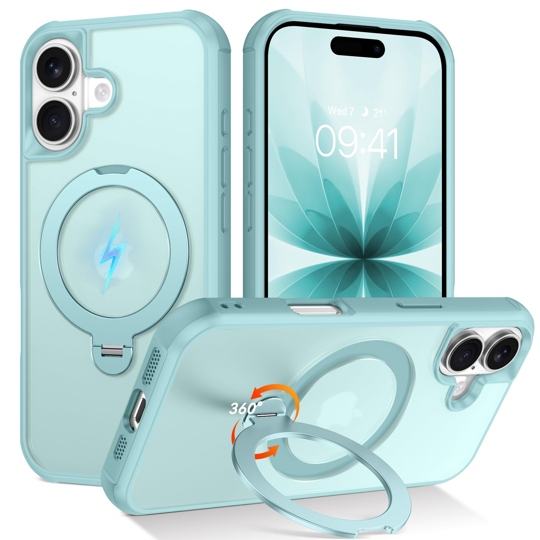 Photo 1 of QuantumKoo Compatible with Magnetic iPhone 17 Case 6.3" 2025, with 360° Rotatable Kickstand Magnet Ring Holder [Compatible with Magsafe] Cute Slim Matte Drop Protective Bumper Phone Cover, Teal Blue