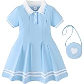 Renotemy Infant Baby Girl Dress Toddler Girls Summer Clothes School Outfits Cotton Short Sleeve Polo Dresses with Bag 12M-5T