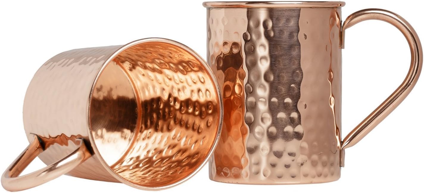 Zap Impex® Pure Copper Moscow Mule Pipe Hammered Cup, no Coating, Hammered Copper, Ideal for All Chilled Beverage Dazzling to Entertain and bar or Home, Great bar Gift Set of 2