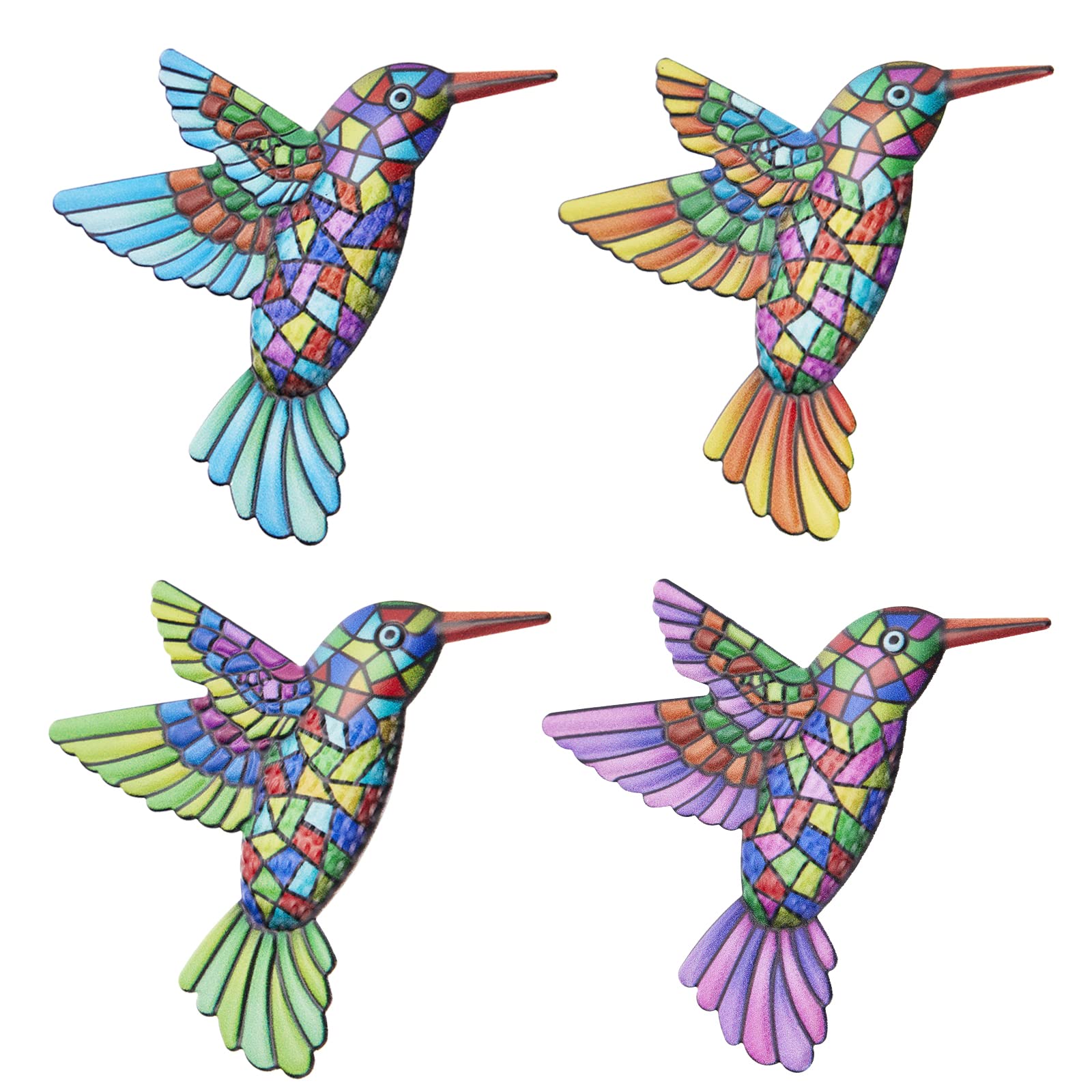 MoreTake 4 Pack Metal Hummingbird Wall Decor, Metal Wall Art Decorations, Colorful Small Birds Wall Ornaments Hanging for Indoor Outdoor Home Bedroom Living Room Office Garden Patio Fence Outside