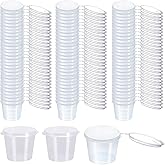 [200 PACK - 1 oz] Clear Diposable Plastic Containers with Lids, Small Mini Containers for Portion Controll, Jello Shot, Condi