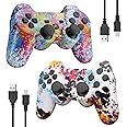 PS-3 Controller, 2 Pack Wireless Controller for PS3 for Sony Playstation-3, Double Shock, Bluetooth Connection, Rechargeable, Motion Sensor, Upgraded Remote Gamepads for PS3, 2 x USB Charging Cords