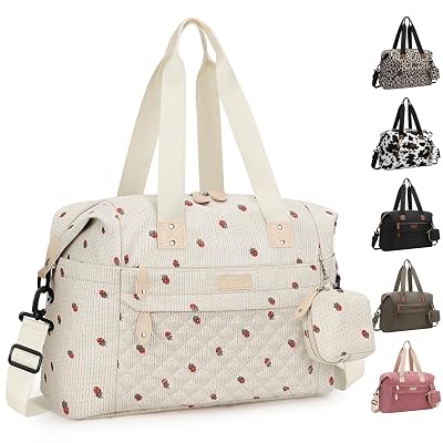 Pritent Diaper Bag Tote - Diaper Baby Bags with Pacifier Case, Shoulder Straps, Stroller Clips, Waterproof Large Mommy Maternity Travel Baby Bag for Mom and Dad, strawberry