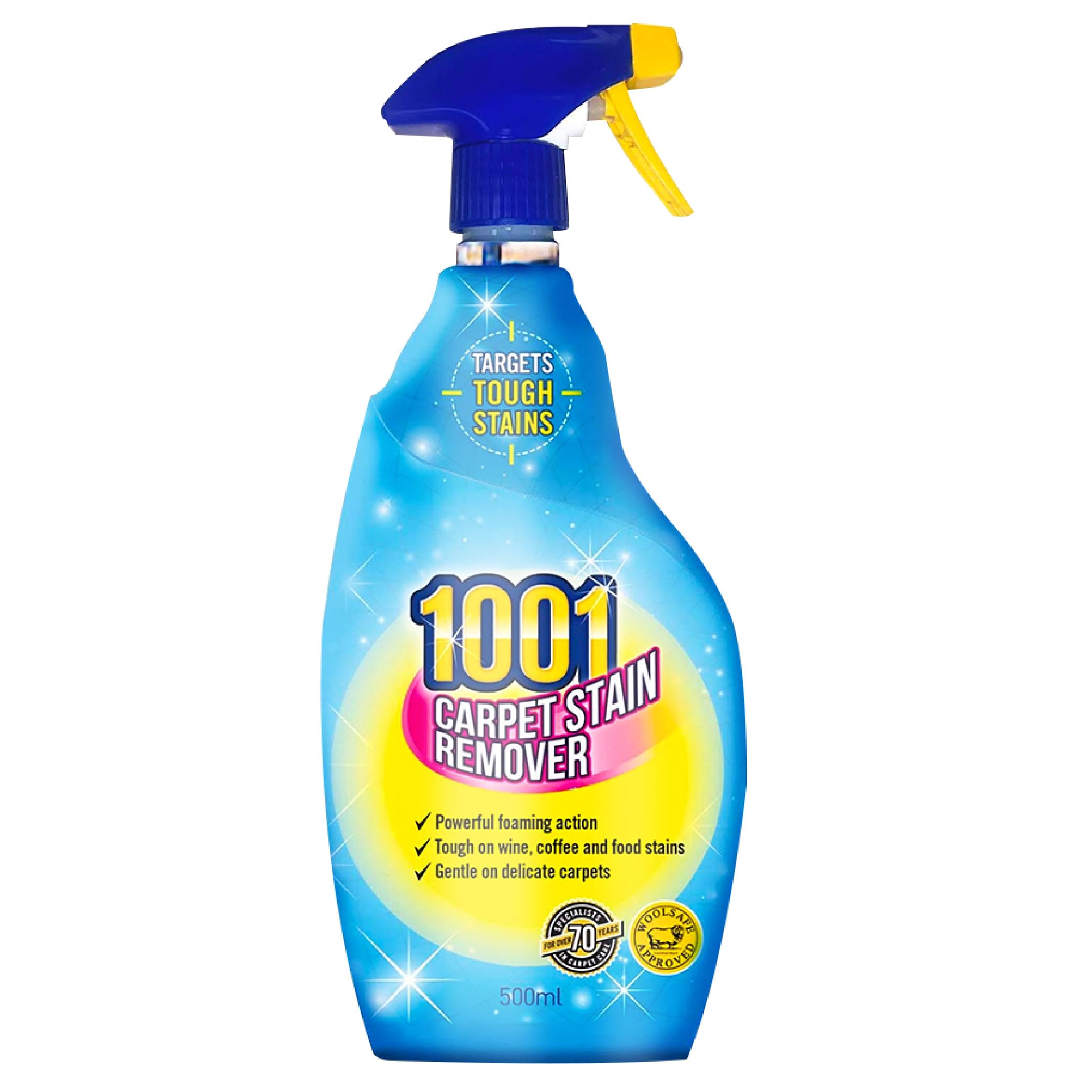 1001 Carpet Stain Remover, Tough On Stubborn Stains, Cleans deep into the carpet, Gentle On Rugs, Upholstery and Carpets, Leaves no residue, WoolSafe approved 500ml