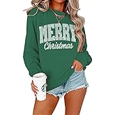 Tewmeu Christmas Sweatshirts for Women Sparkly Merry Christmas Shirt Glitter Xmas Crewneck Pullover Long Sleeve Tops