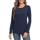 PRIMODA Women's Crew Neck Long Sleeve Shirts Basic Loose Fit Layering Tops