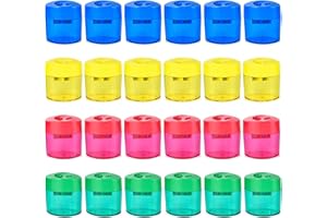 AUSTARK 24Pcs Pencil Sharpener Manual, Assorted Color Small Dual Hole Pencil Sharpeners Bulk with Lid for School Office Home (Oval-24)