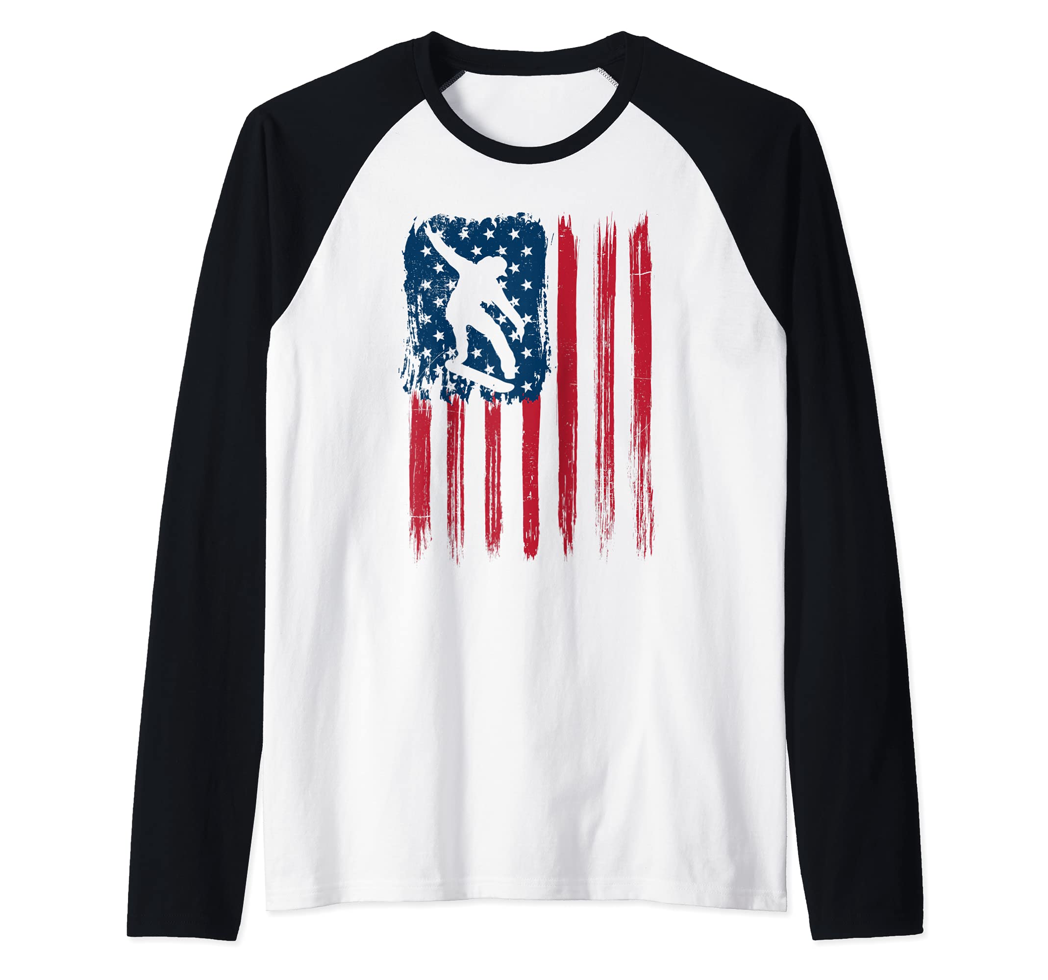 Skateboard American Flag Skate Skateboarding Skateboarder Raglan Baseball Tee