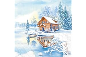 IHR Ideal Home Range Cocktail Napkins Disposable 3-Ply Paper Party Napkin Pack, 5" x 5", The Lake House, 20-Count