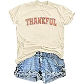 Thankful Shirt for Women Thanksgiving Thankful Blessed T Shirt Halloween Fall Casual Short Sleeve Tee Top
