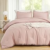 annadaif Pink Comforter Set Queen Size, Pom Pom