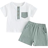 fhutpw Baby Boy Summer Outfits Henley Shirt Soft Pocket Short Sleeve Tops & Shorts Sets Infant 3 6 12 18 Months 2T Clothes