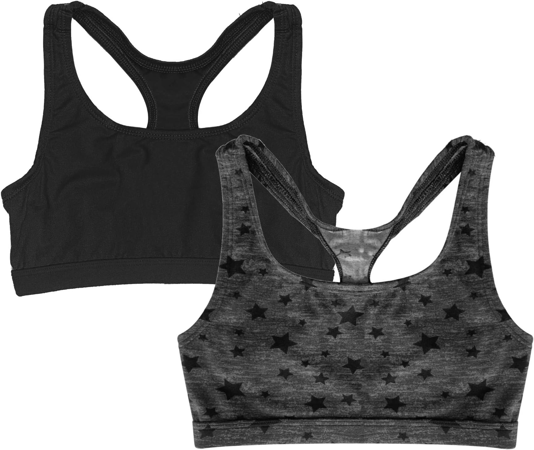 Girls Sports Racerback Bra - Girls Sports Bras Print & Solid Colors. Training Bras for Girls & Teens - 2 Pack