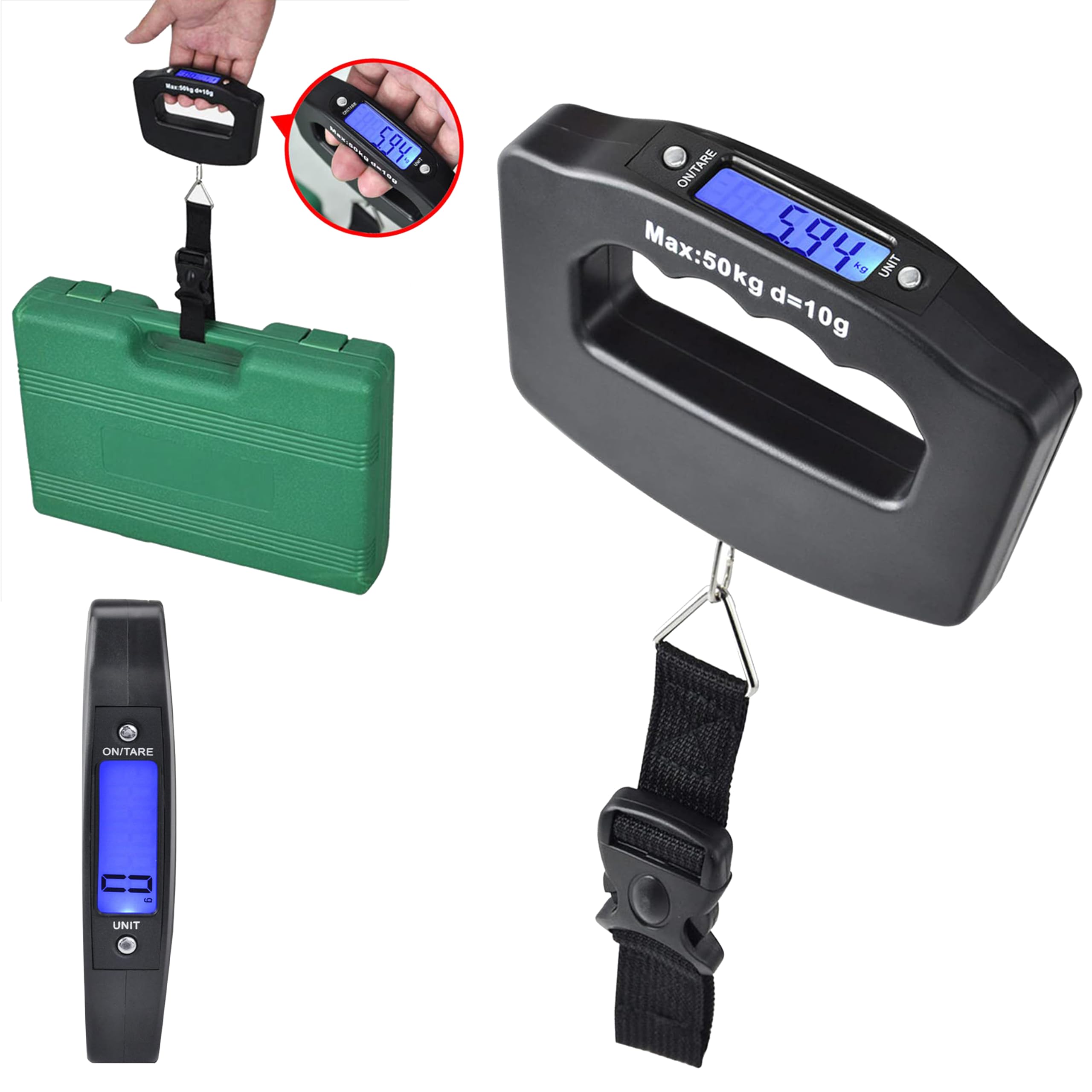 Portable Digital Luggage Scale, Weighing Scales for Suitcase, Suitcase Hanging Weighing Electronic Travel Scale with Hook - 110 Pound/ 50 Kilogram (Black - Digital Luggage Scale)