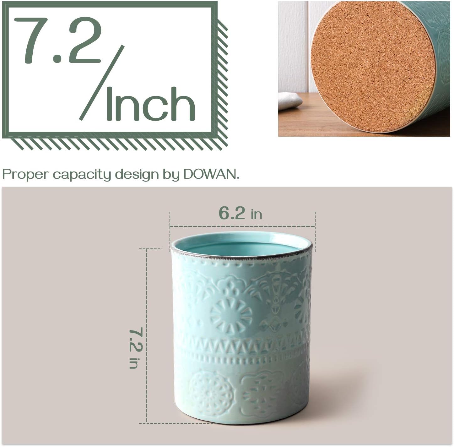 DOWAN Utensil Holder, 7.2 x 6.2 inches Large Kitchen Utensil Holder for Countertop Ceramic Cutlery Holder - Image 4
