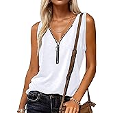 Halife Womens Half Zip V Neck Tank Tops Summer Sleeveless Shirts Casual Loose Top Blouses T Shirts