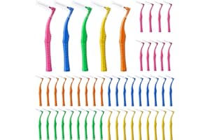 ACSKD 50 Count L Shaped Interdental Brushes, 5 Colors Braces Flossers, Gentle Toothpick Brush for Braces, Tight Spaces, Famil