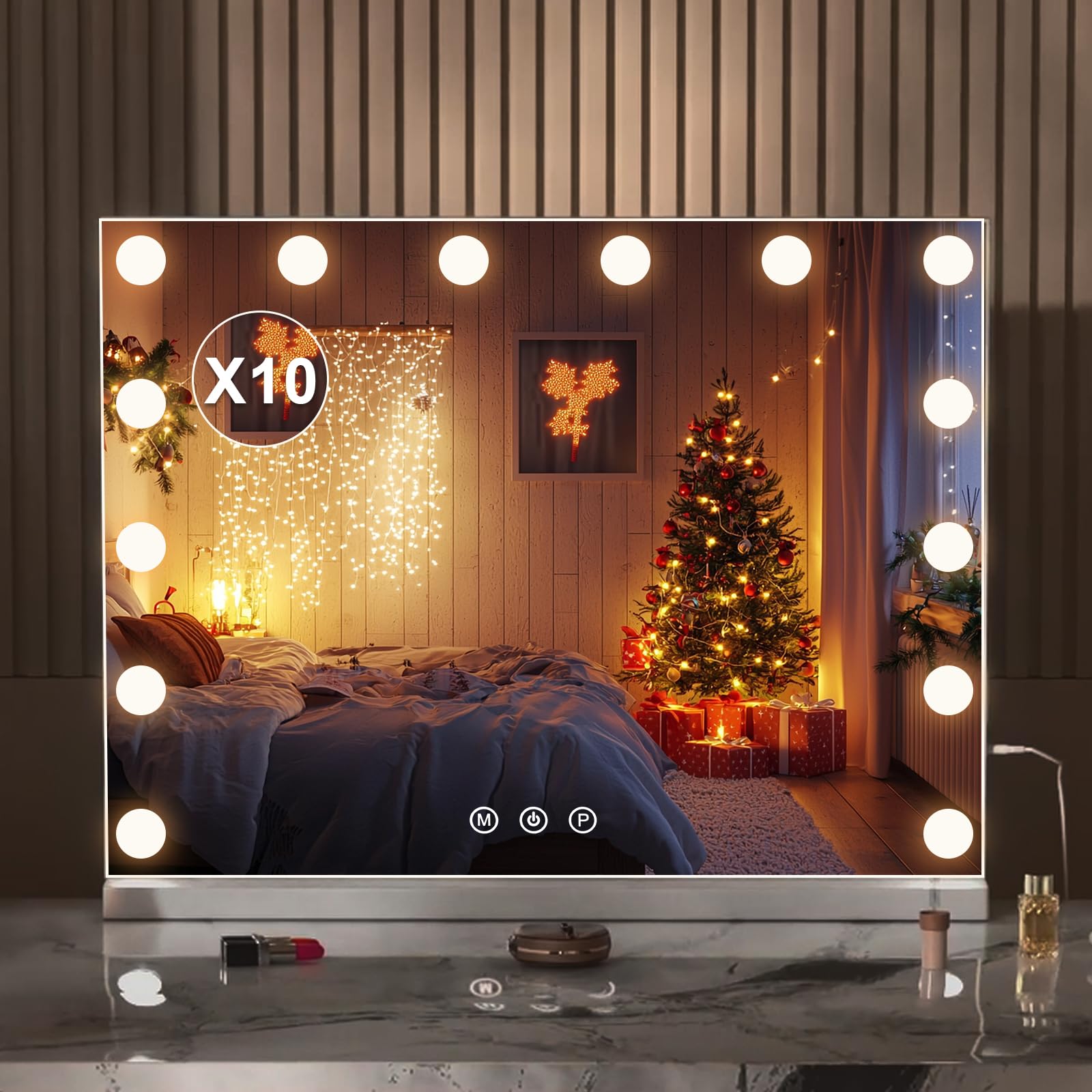 LIANWANG Hollywood Style Makeup Mirror with Lights，Large Cosmetic Vanity Mirror with 3 Light Modes 50x42CM for for Home, Dressing Room (14 LED Bulbs)