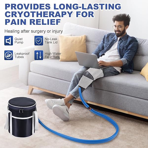 MEDICAL COLD THERAPY SYSTEM ICE MACHINE FOR KNEE PAIN RELIEF CRYOTHERAPY FREEZE KIT WITH UNIVERSAL PAD FOR SHOULDER ANKLE BACK HIP LEG ARTHRITIS SWELLING INJURY RECOVERY (DARK BLUE)