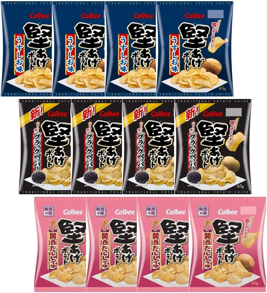 Amazon カルビー 堅あげポテト 関西だししょうゆ 63g 4袋 ブラックペッパー 65g 4袋 うすしお味 65g 4袋 カリカリ 食べ比べセット カルビー スナック菓子 通販