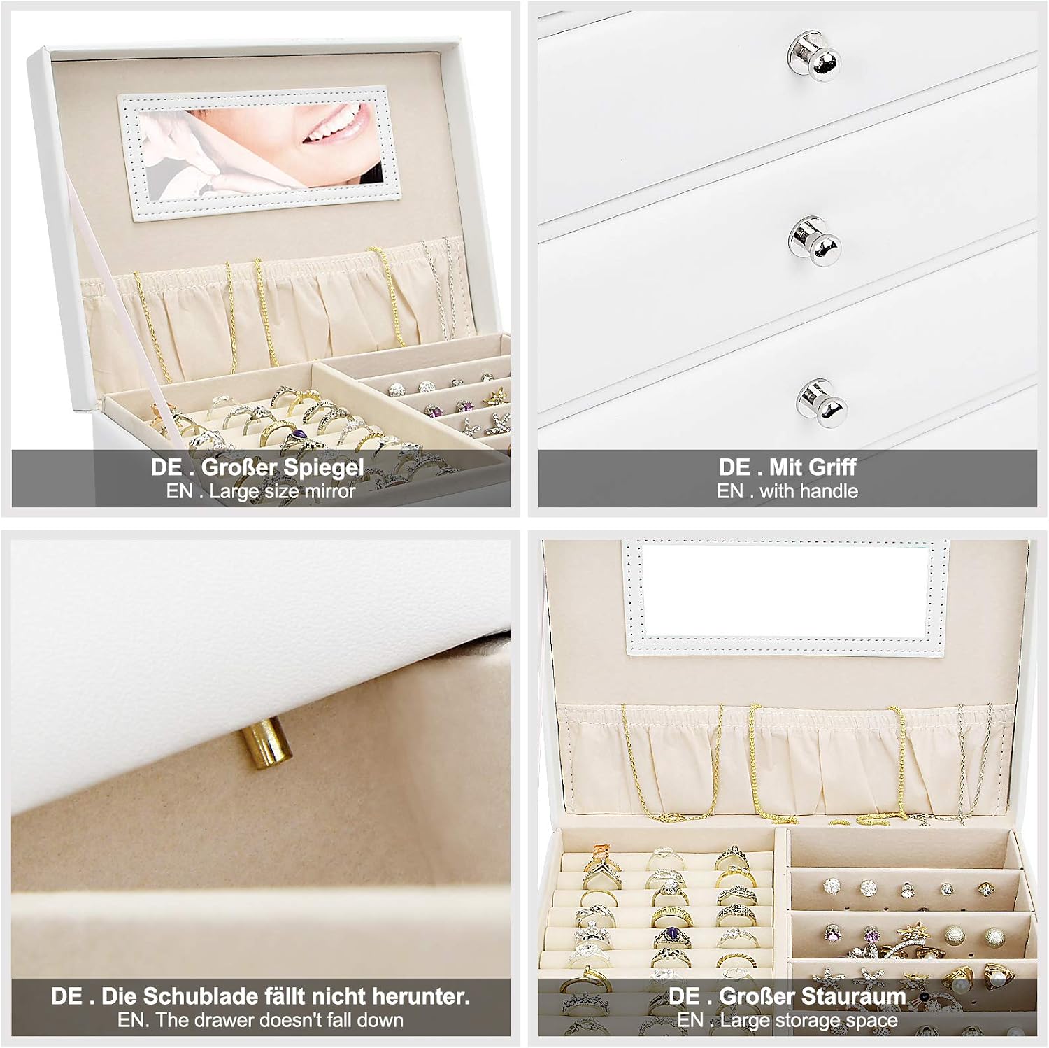 Seelux Jewellery Box, Large Storage Organizer Boxes, with 5 drawers and mirror, Bracelets, Earrings, Rings - Image 5