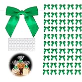 50pcs Green Twist Tie Bows, 3.5" Satin Ribbon Pre Tied Small Green Bows for Gifts Wrapping Treat Bags Candy Card, Mini Bow for Crafts Wedding Bridal Shower Birthday Christmas Tree St. Patrick Decor