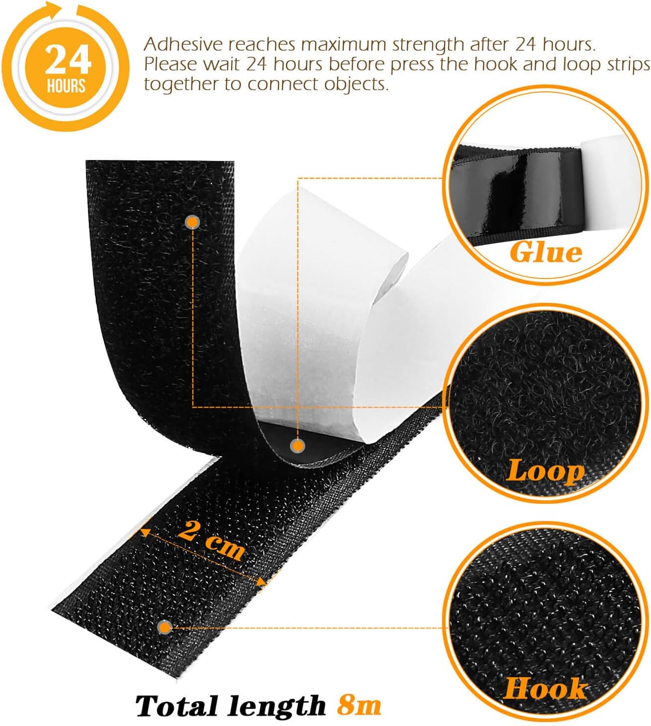 Blooven Hook and Loop Strip Tape 8 Meter Self Adhesive Sticky Back Fastening Tape 20 mm Wide (20 mm x 8 m, Black) - Image 4