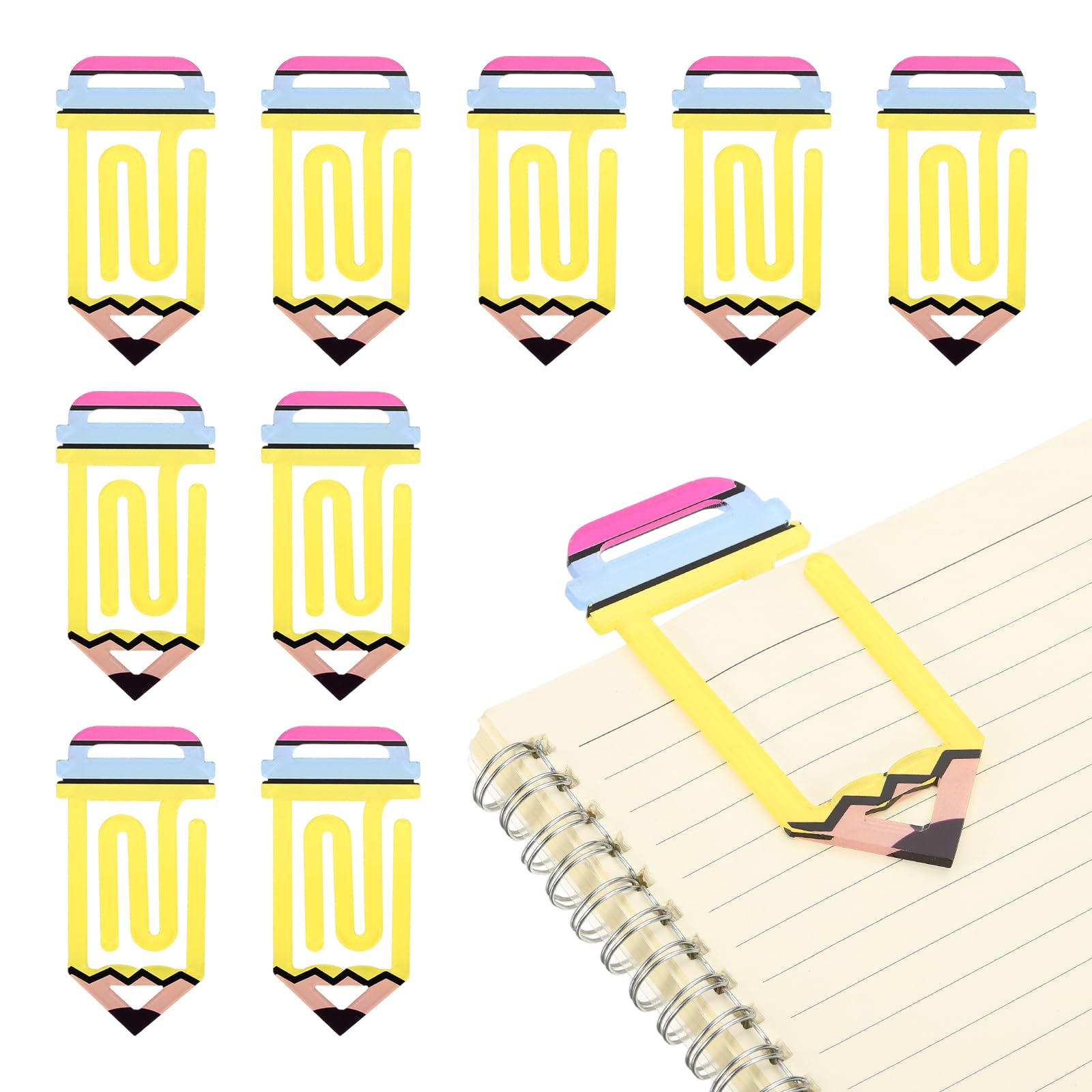PATIKIL 10Pack Acrylic Paper Clip, 1.97 x 3.94 Inch Pencil Shape Huge Sublimation Paper Clip Bookmarks with Card for Office Holders Envelope DIY Crafts Gifts Home, Yellow