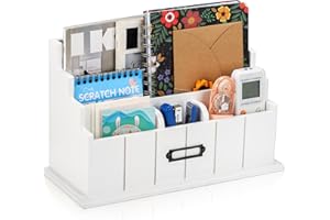 Pumtus 3-Tier Wooden Mail Organizer, Countertop Desk Organizer, White Wood Bill Organizer, Rustic File Paper Holder, Workspace Desktop Mail Sorter for Pen, Notebooks, Office Supplies