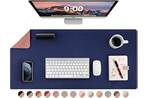 LOLLIDO Leather Desk Pad - 36" x 17" Office Desk Mat, Large Mouse Pad Desk Protector, Desktop Mat, Desk Writing Pad, Desk Blotter, Desk Cover (Cork+Dark Blue)