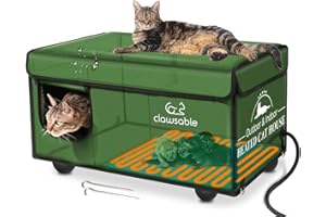 Clawsable Indestructible Heated Cat House for Outdoor Cats in Winter, Extremely Waterproof & Weatherproof, Insulated Outside Feral Cat House Shelter for Stray Barn Cat