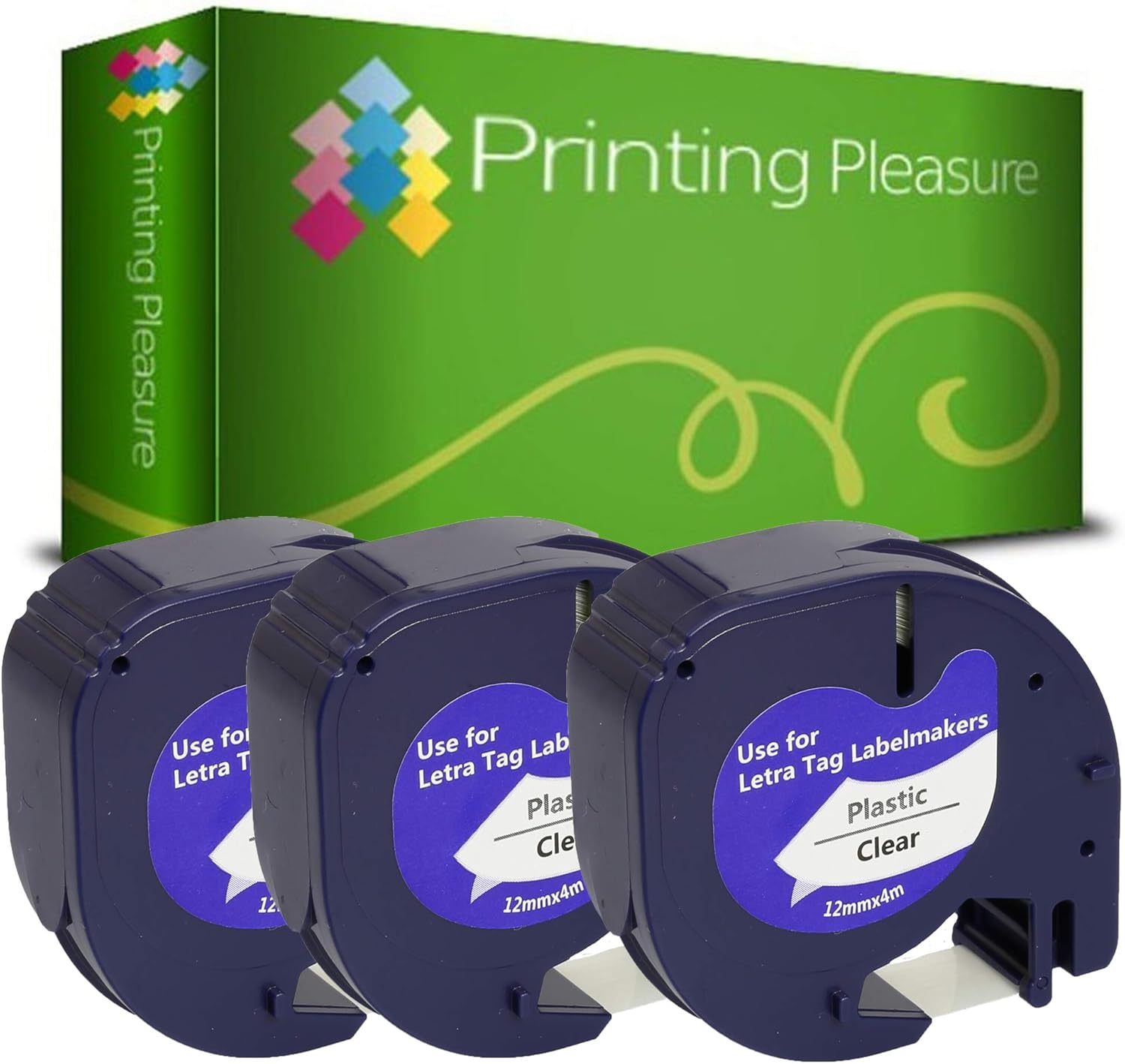 Printing Pleasure 3 x 12267 S0721530 Black on Clear Plastic Labelling Tapes Compatible with LetraTag LT100H LT100T LT110T QX50 XR
