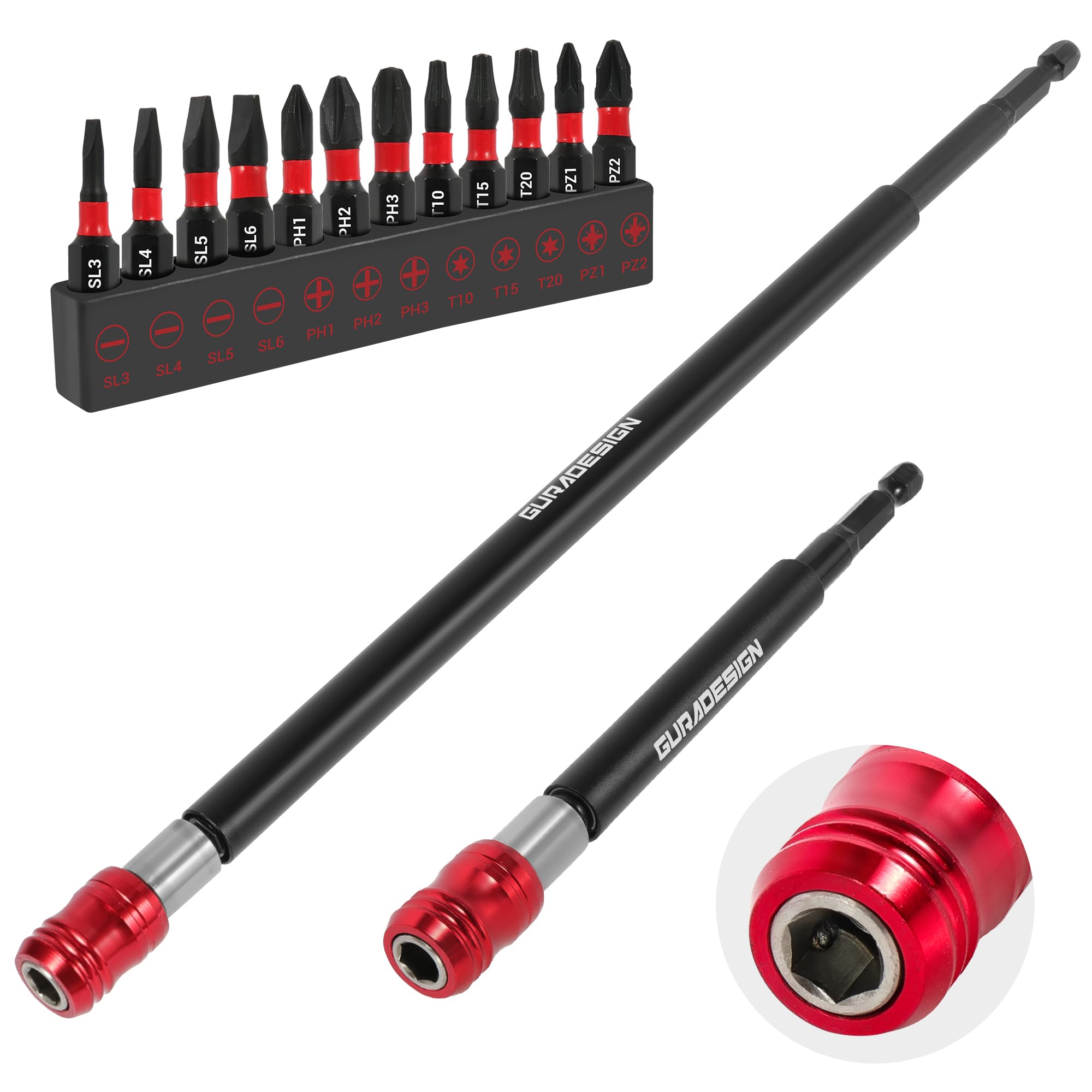 Photo 1 of GURADESIGN 2-Piece Magnetic Screwdriver Bit Holder Set for Impact Driver Bits, 1/4 Inch Hex Shank Quick Release Extension Adapter (6" & 12")