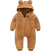 Mokitoni Baby Fleece Jumpsuits Infant Bear Ear Snowsuit Newborn Hooded Romper Warm Coat