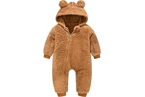 Mokitoni Baby Fleece Jumpsuits Infant Bear Ear Snowsuit Newborn Hooded Romper Warm Coat