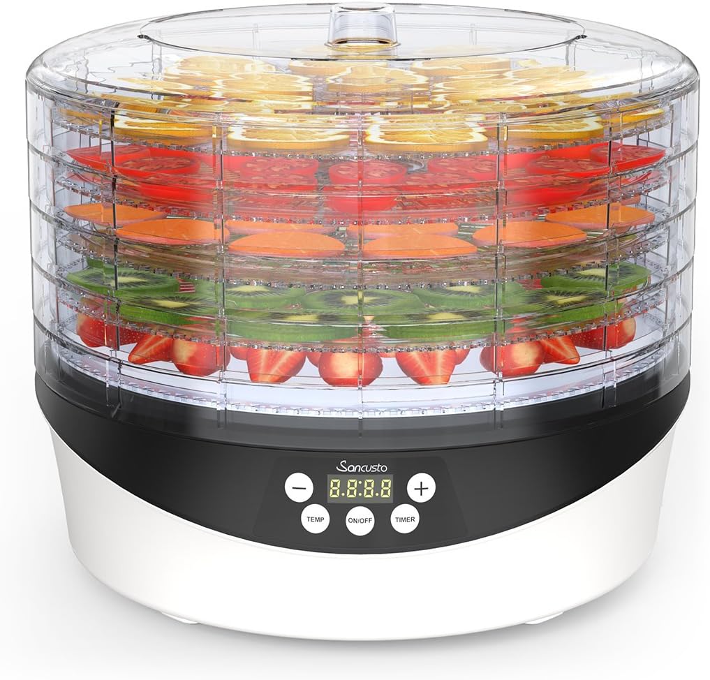 Food Dehydrator, Sancusto Digital Fruit Dryer Machine Electric 5 Tiers