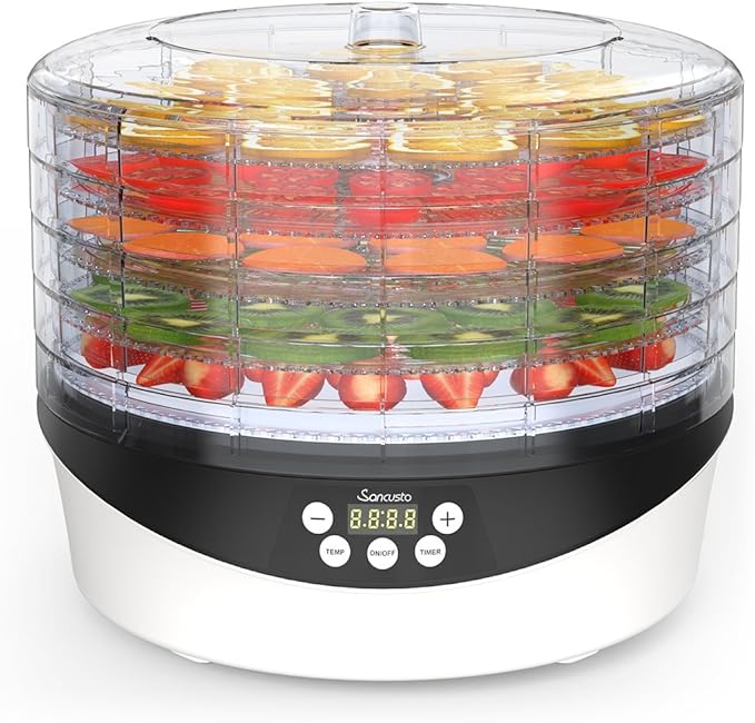 Food Dehydrator, Sancusto Digital Fruit Dryer Machine Electric 5 Tiers