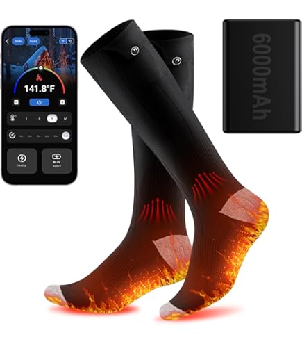 Chaussettes Chauffantes Pour Homme Et Femme Avec Contrôle Par Application 7, 4 V 6 000 MAh 17 H Chaussettes De Ski Rechargeables à 5 Niveaux De Température Lavables Pour Randonnée, Camping, Noir