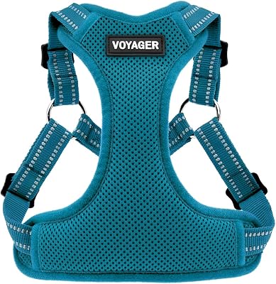 Voyager - Arnês ajustável para cães com riscas refletoras, colete durável de corpo inteiro sem puxar e anel D para trela, respirável, turquesa, tamanho L