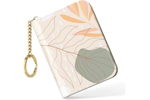 Nipichsha Credit Card Holder, Small RFID Card Wallet for Women, Slim Leather Card Holder Wallet, Credit Card Wallet Organizer, Pocket Business Card Case with Zipper & Keychain, Abstract Art Leaf