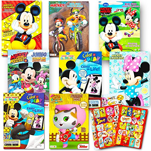 Disney Coloring Books For Kids Toddlers Bulk Set -- 8 Books and Sticker Pack (Mickey Mouse, Minnie Mouse and More!)