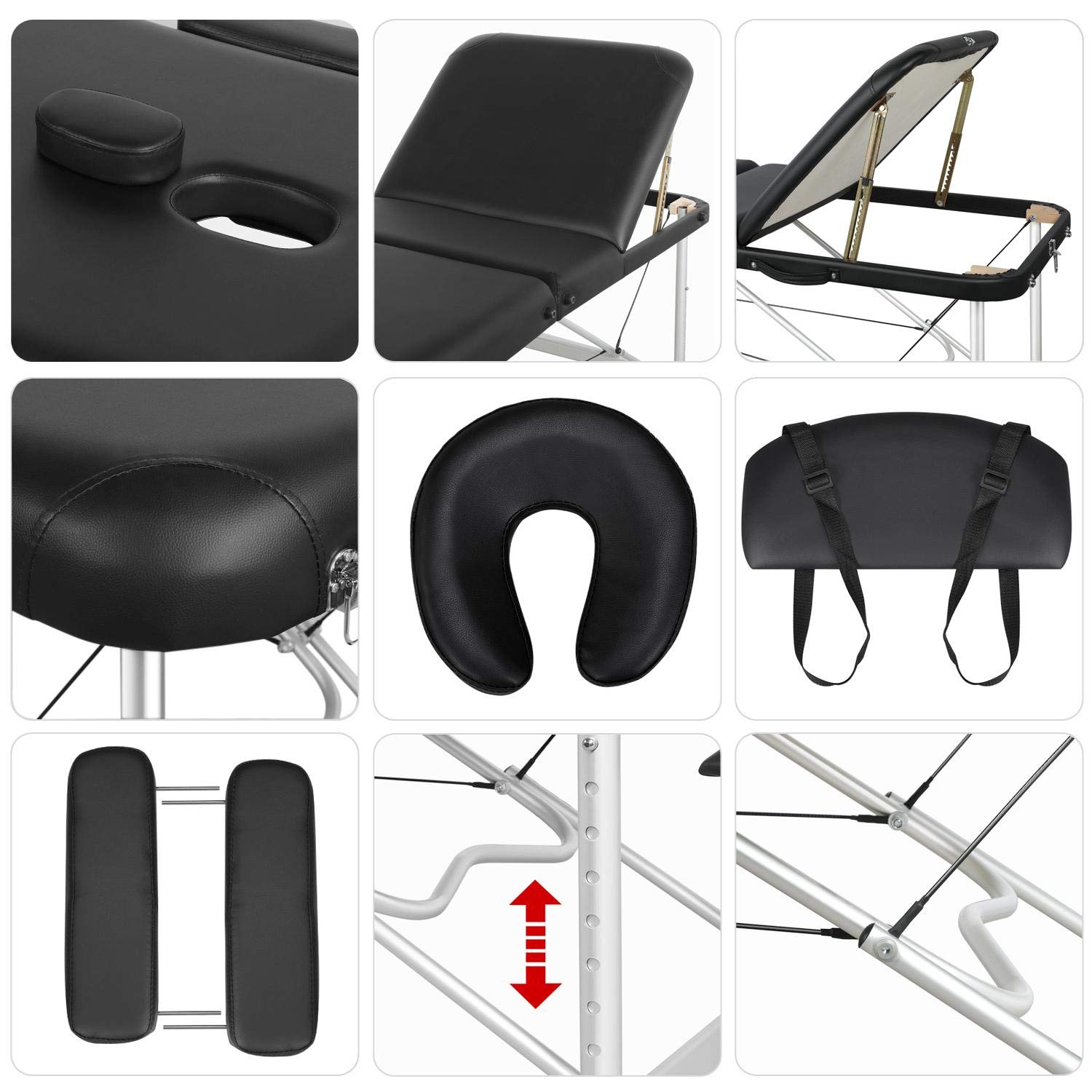 Yaheetech Folding Massage Table Portable Spa Bed Adjustable Aluminium Salon Bed 3 Fold 84 Inch Extra Wide Face Cradle Bed : Beauty