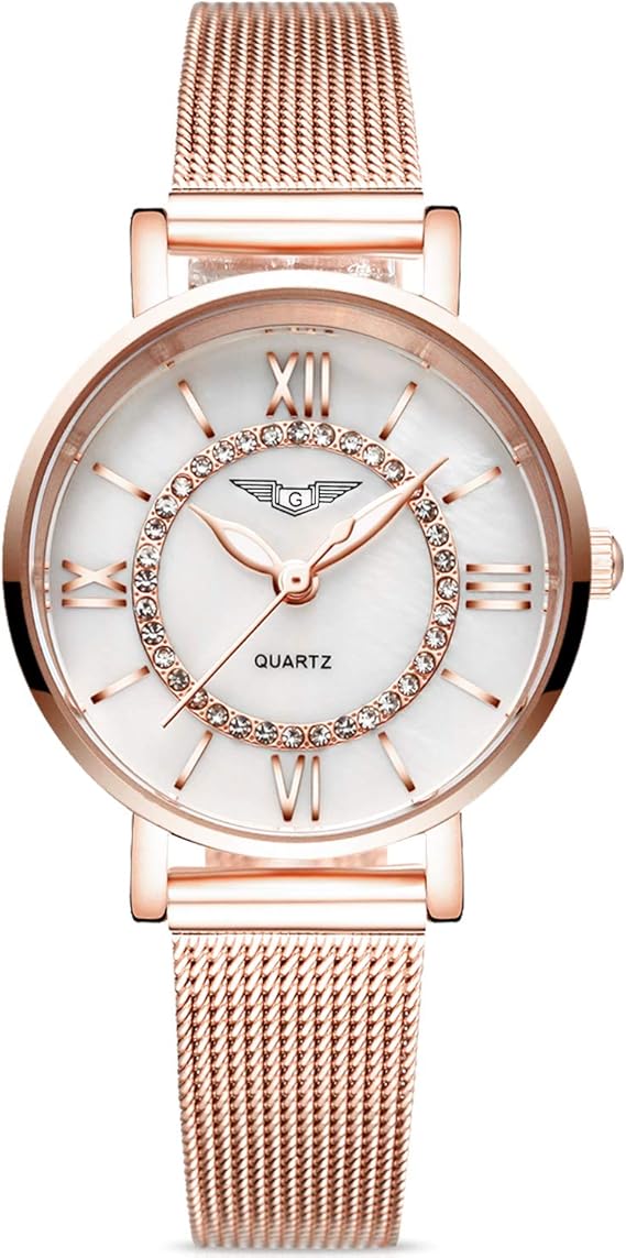 Amazon Rorios レディース 腕時計 ローマ数字 クラシック クリスタル キラキラ 夜光 おしゃれ シンプル 女性 時計 ビジネス 防水 ファッション クォーツ メッシュバンド Watch For Women アナログ時計 ウォッチ ゴールドb レディース腕時計 腕時計 通販