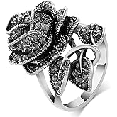 Yfnfxl Fashion Black Marcasite Ring Vintage Jewelry Silver Rings for Women