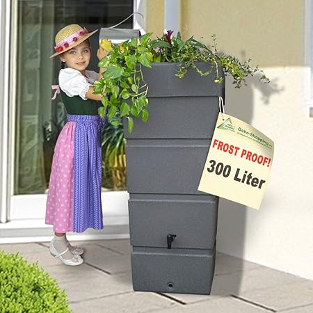 WINTER-SONDERPREIS! REGENTONE, ECKTONNE NIZZA , 300l, FROSTSICHERES, modernes Regenfass mit stabilem Deckel als Pflanzschale 