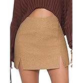 EXLURA Women's Fashion Faux Wool Mini Skirt High Waisted Y2K Trendy Side Slit Tweed Plaid Skirts 2025 Fall Winter Outfits