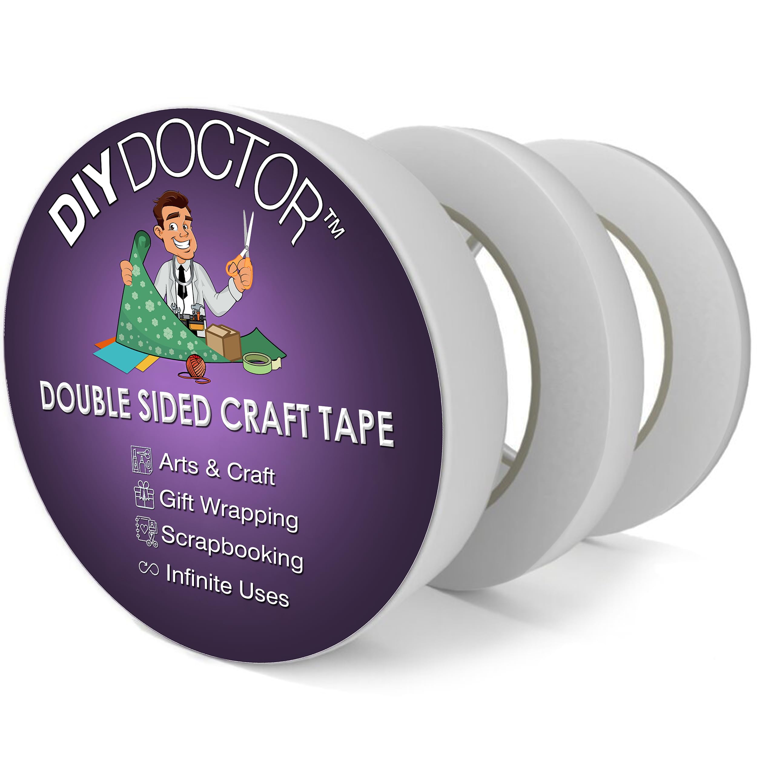 DIY Doctor Double Sided Tape Craft - 3 Clear Rolls 28m Long (1x6.3mm, 1x12.6mm & 1x24.5mm Width) Double Sided Adhesive Tape - Craft Tape - Double Sided Sticky Tape - Ideal for Scrapbooking Photo Album