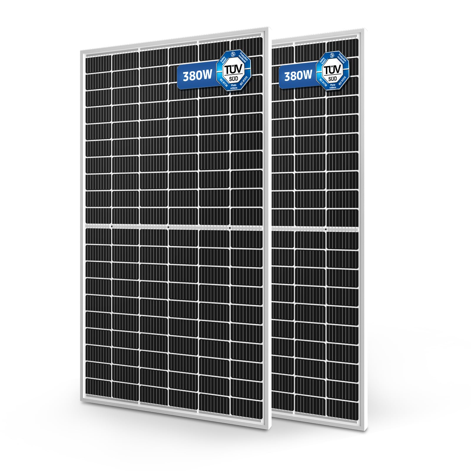 LVYUAN【正規品】 760W 太陽光パネル 25年使える耐久性！【IEC基準・TUV規格品（ドイツ技術検査認証）】 PERC 高性能 単結晶 380Wソーラーパネル 2枚入 発電キット: 2個 次世代型 太陽光パネル 380W 太陽光チャージ 省エネルギー 小型 車、船舶、屋根、ベランダーに設置 災害対策 の商品画像