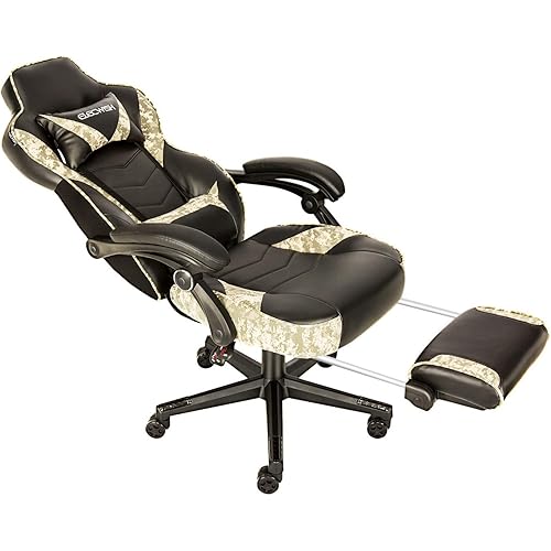 Racing Style Video Game Chair Computer Gaming Chair Bonded Leather Swivel Adjustable Chair Headrest and Lumbar Support with Padding Armrests